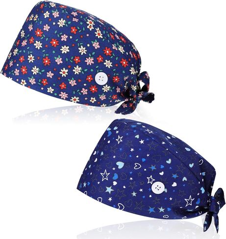 Heclia 2PCS Women Nurse Caps, Elastic Tie Back Scrub Cap, Nursing Working Caps with Adjustable Elastic Sweatband, Adjustable Sweatband Bouffant Hats, Breathable No-Slip Surgical Hat for Dentist Nurse in Saudi Arabia