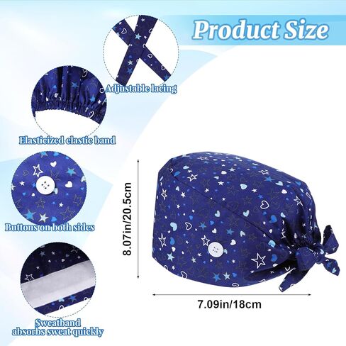 Heclia 2PCS Women Nurse Caps, Elastic Tie Back Scrub Cap, Nursing Working Caps with Adjustable Elastic Sweatband, Adjustable Sweatband Bouffant Hats, Breathable No-Slip Surgical Hat for Dentist Nurse in Saudi Arabia