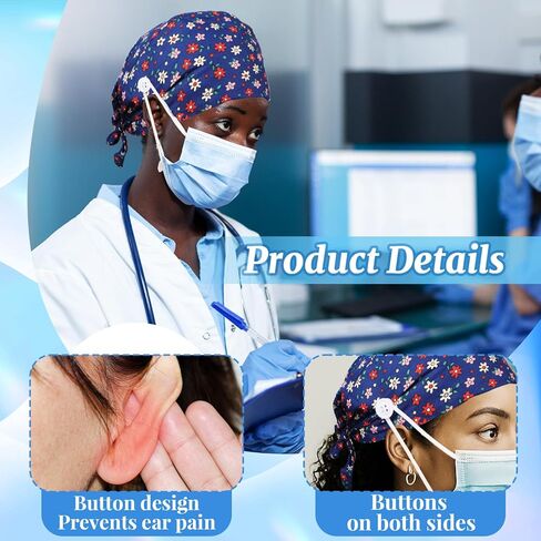 Heclia 2PCS Women Nurse Caps, Elastic Tie Back Scrub Cap, Nursing Working Caps with Adjustable Elastic Sweatband, Adjustable Sweatband Bouffant Hats, Breathable No-Slip Surgical Hat for Dentist Nurse in Saudi Arabia