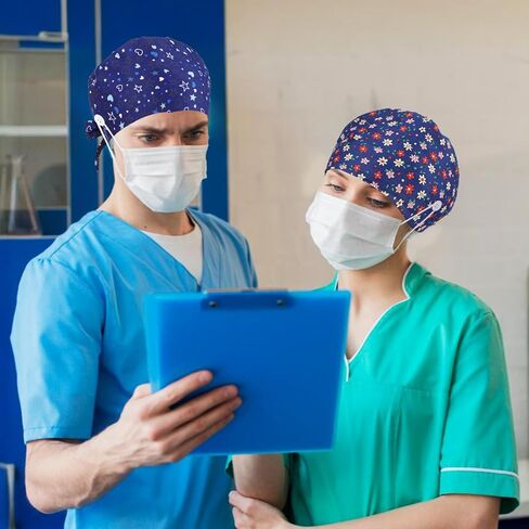 Heclia 2PCS Women Nurse Caps, Elastic Tie Back Scrub Cap, Nursing Working Caps with Adjustable Elastic Sweatband, Adjustable Sweatband Bouffant Hats, Breathable No-Slip Surgical Hat for Dentist Nurse in Saudi Arabia