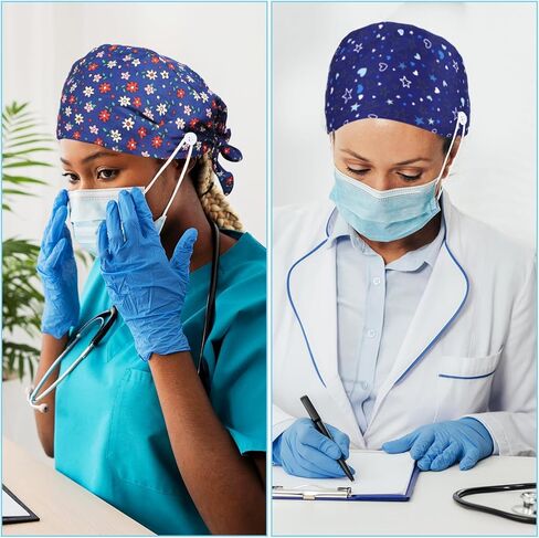 Heclia 2PCS Women Nurse Caps, Elastic Tie Back Scrub Cap, Nursing Working Caps with Adjustable Elastic Sweatband, Adjustable Sweatband Bouffant Hats, Breathable No-Slip Surgical Hat for Dentist Nurse in Saudi Arabia