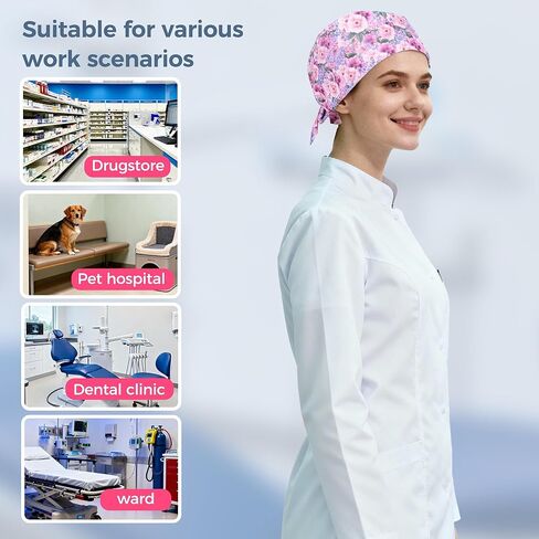Scrub Caps for Women,Adjustable Surgical Nurse Cap with Button,Scrub Hats Women with Sweatband,Flower Pattern in Saudi Arabia