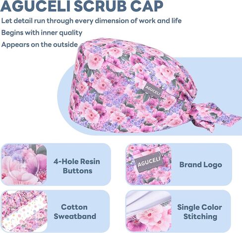 Scrub Caps for Women,Adjustable Surgical Nurse Cap with Button,Scrub Hats Women with Sweatband,Flower Pattern in Saudi Arabia
