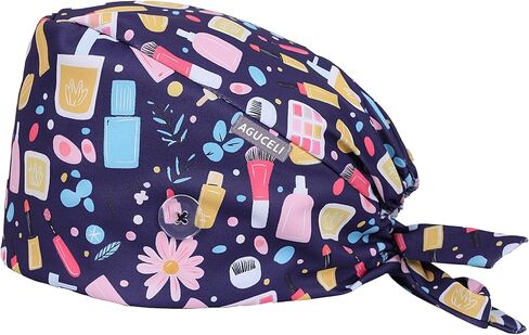 Scrub Caps for Women,Adjustable Surgical Nurse Cap with Button,Scrub Hats Women with Sweatband,Flower Pattern in Saudi Arabia