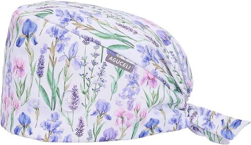 Scrub Caps for Women,Adjustable Surgical Nurse Cap with Button,Scrub Hats Women with Sweatband,Flower Pattern in Saudi Arabia