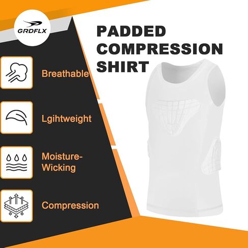Kids Padded Compression Shirt Football Rib Protectors Chest Guard 4-Pads Padded Shirt Protective Gear for Baseball in Kuwait