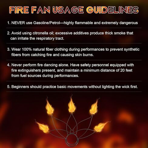 Fire Fans for Dancing (Pair), 5 Wick Lotus Fans with 2" Woven Aramid Fiber Kevlar Heads, Durable Fire Performance Gear for Festivals & All Levels of Dancers in Saudi Arabia