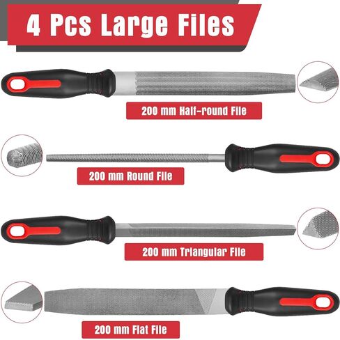 Keze 25 Pcs Metal File Set,Premium T12 Carbon Steel Flat/Half-Round/Round/Triangle Large Files,14 Pcs Needle Files with Case,4 Pcs Sandpaper,Brush,and A Pair of Gloves,for Woodworking. in Kuwait