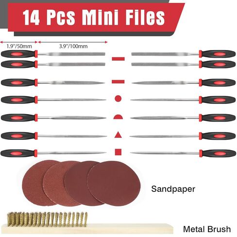 Keze 25 Pcs Metal File Set,Premium T12 Carbon Steel Flat/Half-Round/Round/Triangle Large Files,14 Pcs Needle Files with Case,4 Pcs Sandpaper,Brush,and A Pair of Gloves,for Woodworking. in Kuwait