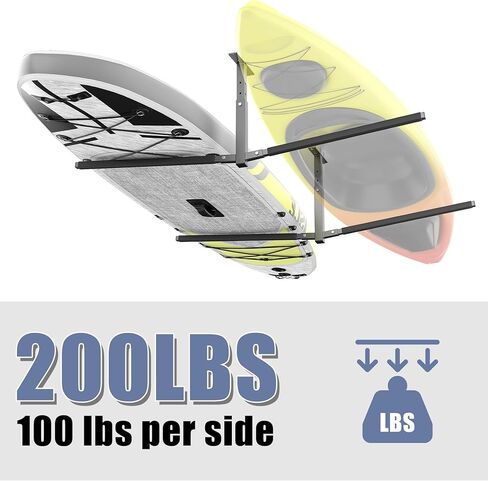 WALMANN Ceiling Kayak Storage Rack for Garage, Heavy-Duty Overhead Kayak Hanger Holds 2 Kayaks, Snowboards, Surfboards, Paddleboards & SUPs, Space-Saving Ceiling-Mount Storage Rack in Saudi Arabia
