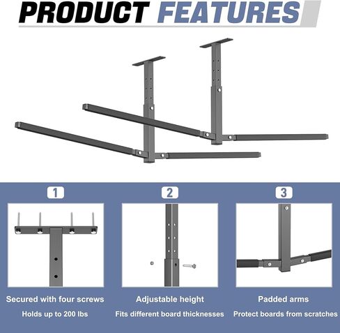 WALMANN Ceiling Kayak Storage Rack for Garage, Heavy-Duty Overhead Kayak Hanger Holds 2 Kayaks, Snowboards, Surfboards, Paddleboards & SUPs, Space-Saving Ceiling-Mount Storage Rack in Saudi Arabia