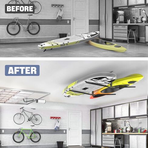 WALMANN Ceiling Kayak Storage Rack for Garage, Heavy-Duty Overhead Kayak Hanger Holds 2 Kayaks, Snowboards, Surfboards, Paddleboards & SUPs, Space-Saving Ceiling-Mount Storage Rack in Saudi Arabia