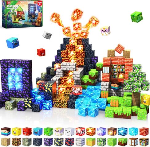 150 PCS Magnetic Blocks with Light Blocks - Magnet Tiles Toys for Kids, Boys and Girls, Magnetic Building Blocks Cubes, Stacking Magnets for Kids, Birthday Gifts for Boys and Girls Age 3+ Years Old in Kuwait