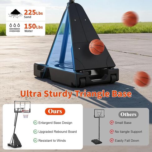 طوق كرة السلة المحمول في الهواء الطلق، لوحة خلفية للكمبيوتر الشخصي مقاومة للكسر مقاس 48 بوصة، نظام هدف طوق كرة السلة بارتفاع 4.9-10 أقدام قابل للتعديل، حامل متنقل مع عجلات وقاعدة مرجحة للعب في الفناء الخلفي للممر in Kuwait