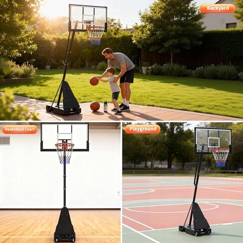 طوق كرة السلة المحمول في الهواء الطلق، لوحة خلفية للكمبيوتر الشخصي مقاومة للكسر مقاس 48 بوصة، نظام هدف طوق كرة السلة بارتفاع 4.9-10 أقدام قابل للتعديل، حامل متنقل مع عجلات وقاعدة مرجحة للعب في الفناء الخلفي للممر in Kuwait
