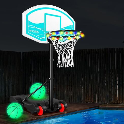 Pool Basketball Hoop 7- Height Adjustable Swimming Pool Basketball - Pool Accessories with LED Light, 2 Balls & Pump, Water Basketball Goals System, Portable Basketball Hoop in Kuwait
