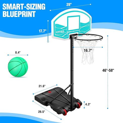 Pool Basketball Hoop 7- Height Adjustable Swimming Pool Basketball - Pool Accessories with LED Light, 2 Balls & Pump, Water Basketball Goals System, Portable Basketball Hoop in Kuwait