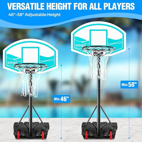 Pool Basketball Hoop 7- Height Adjustable Swimming Pool Basketball - Pool Accessories with LED Light, 2 Balls & Pump, Water Basketball Goals System, Portable Basketball Hoop in Kuwait