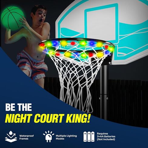 Pool Basketball Hoop 7- Height Adjustable Swimming Pool Basketball - Pool Accessories with LED Light, 2 Balls & Pump, Water Basketball Goals System, Portable Basketball Hoop in Kuwait