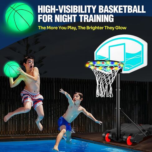Pool Basketball Hoop 7- Height Adjustable Swimming Pool Basketball - Pool Accessories with LED Light, 2 Balls & Pump, Water Basketball Goals System, Portable Basketball Hoop in Kuwait