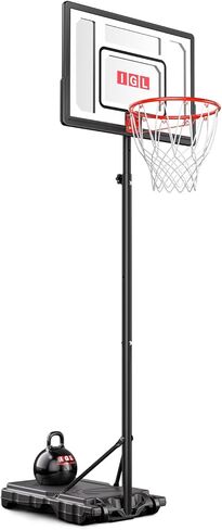 IGL Kids Basketball Hoop Outdoor | 4-8.5ft Adjustable Height | 33" Shatterproof Backboard | Fillable Base & Extra Anchor | Portable Goal w/Wheels for Backyard Driveway in Kuwait
