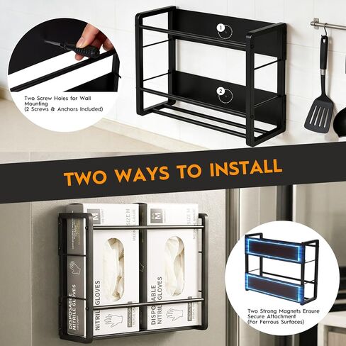 Magnetic Glove Holder for wall Mount,Holds Up to 2 Boxes,Wall & Refrigerator Mount,Metal Glove Box Holder Wall Mount for Rubber Latex Disposable Gloves Facial Tissue and Storag in Kuwait