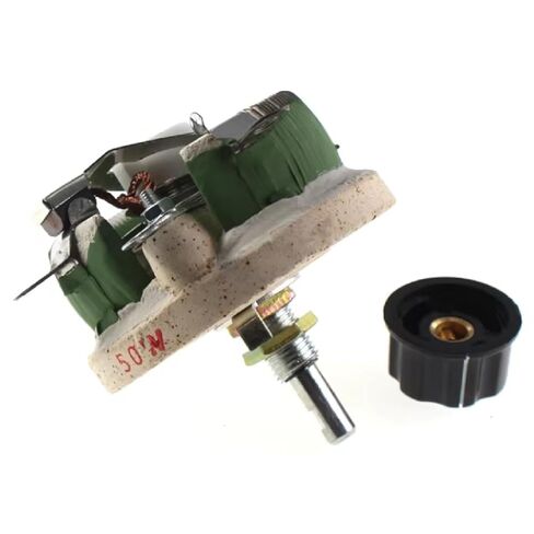 High Power Wirewound Variable Resistor, 25W-500W Adjustable Disc Rheostat with Rotary Control Knob, Through Hole Mount, 5% Tolerance (200W-200R) in Kuwait