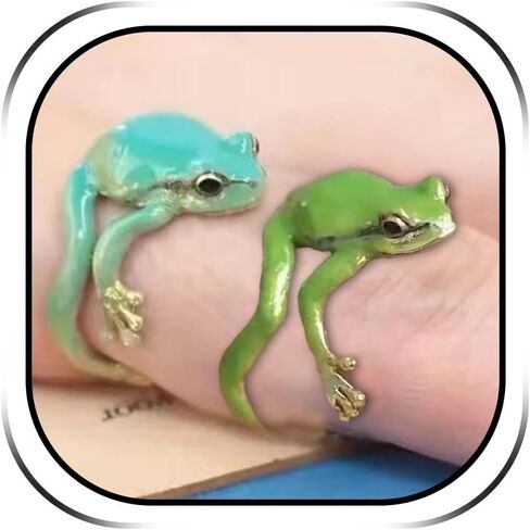 HUASAI Frog Ring for Women Green Latest Tree Frog Rings Cute Frog Rings Gifts Trendy Stuff Open Adjustable Frog Rings Handmade Frog Jewelry Christmas Stocking Stuffers Gifts in Kuwait