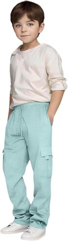 سراويل البضائع للأولاد قيعان الركض غير الرسمية للأطفال الفضفاضة للركض واسعة الساق ملابس رياضية مريحة للركض مع جيوب in Kuwait