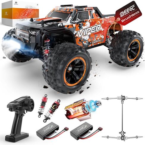 DEERC 9308E 1:16 All Terrain Fast RC Monster Truck 40 KPH for Boys age 8-12,4WD High Speed RC Dinosaur Truck,2.4Ghz Off-Road Remote Control Cars with 2 Batteries 2 car shell, Toy Vehicle Gift for Kids in Saudi Arabia