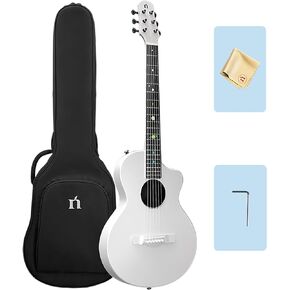 جيتار صوتي من ألياف الكربون من ناتاشا، جيتار بسلسلة فولاذية مقاس 38 بوصة، جيتار متين رفيع للغاية مكون من 6 أوتار للمبتدئين (أسود) in Kuwait