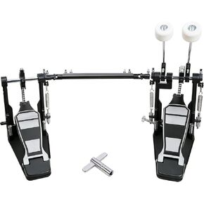 Double Bass Drum Pedal, Double Chain Drive Kick Pedal with Adjustable Felt Beater, Non-Slip Wide Base, Adjustable Spring Tension & Drum Key, Silver Double Pedal for Acoustic & Electronic Drum Sets in Kuwait