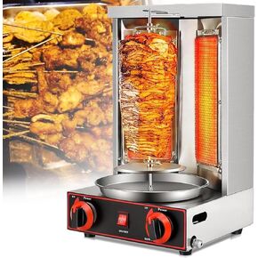 Shawarma Gyro BBQ Meat Machine, Vertical Kebab Doner Meat Grill Stainless Steel 2 Burners Rotisserie Broiler Cooking (Barbecuestove+Shovel) in Kuwait
