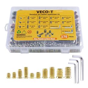 170 PCS Threaded Inserts for Wood Assortment Kit - 10 Sizes (1/4"-20, 5/16"-18, 3/8"-16) with M6/M8/M10 Hex Wrenches - Steel Inserts for Furniture Screws, Wood Furniture & Cabinet in Kuwait