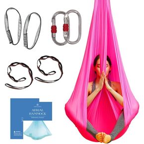 أرجوحة يوجا وأرجوحة من الحرير الجوي للمنزل، تمارين انعكاسية، مجموعة أدوات للمبتدئين لجميع المستويات - متينة مع أشرطة تمديد وحلقات تسلق ودليل الوضعية in Kuwait