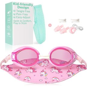 Pixel Panda Kids Swim Goggles with Fabric Strap for 3-14, Swim Pool Goggles for Boy Girls Toddler, No Hair Pulling in Kuwait