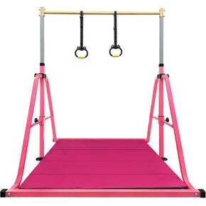 شريط كيب للجمباز قابل للطي مع مجموعة حصيرة وحلقة، ارتفاع قابل للتعديل من 3 إلى 5 بوصات، معدات الجمباز للأطفال للأعمار من 3 إلى 15 عامًا، تدريب داخلي ومنزلي - أقصى حمل 350 رطل in Kuwait