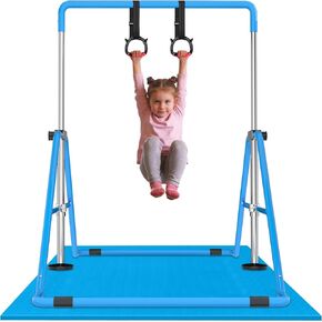 شريط تدريب الجمباز قابل للتعديل والطي مع حلقات وحصائر، شريط أفقي قوي للجمباز، معدات الجمباز للتمرين المنزلي، وردي، أرجواني in Kuwait