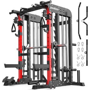 pooboo Multi-Functional Machine Power Cage, 2000LB Squat Rack, LAT-Pull Down System, Dual Pulley Cable Crossover System, Home Gym Workout Machine with Strength Training Attachments in Kuwait