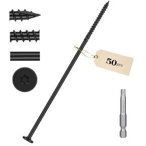 براغي Kryonix Lag #14 × 8 بوصة، 50 قطعة براغي خشبية هيكلية، براغي سطح أسود، براغي بناء خارجية شديدة التحمل، محرك ستار توركس، مع T30 بت - مقاومة للصدأ، للأخشاب/السجل/المناظر الطبيعية in Kuwait