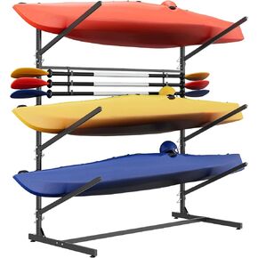 3-Tier Heavy Duty Kayak Storage Rack, Weatherproof Steel Freestanding Storage Rack for Kayaks, Paddle Boards, Canoes, Surfboards, Adjustable Height with Paddle Hooks for Garage/Backyard/Dock in Saudi Arabia