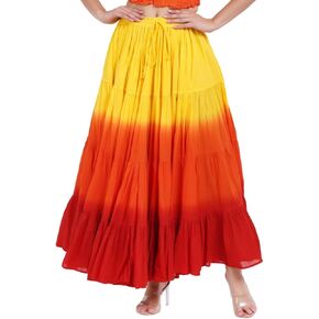 Wevez Women's 25 Yard Tribal Belly Dance Solid Dip Dye 4-Tier Cotton Skirt (Purple-Yellow) in Kuwait