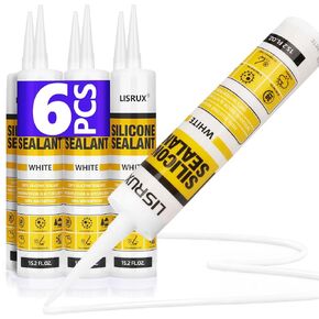 سدادة سيليكون متقدمة للنوافذ والأبواب، بيضاء، خرطوشة سعة 15.2 أونصة سائلة، 6 عبوات - مادة مانعة للتسرب من السيليكون مقاومة للماء بنسبة 100% في الأماكن المغلقة والمفتوحة، مقاومة للأشعة فوق البنفسجية، التصاق أقوى، مقاومة للانكماش والتشقق in Kuwait