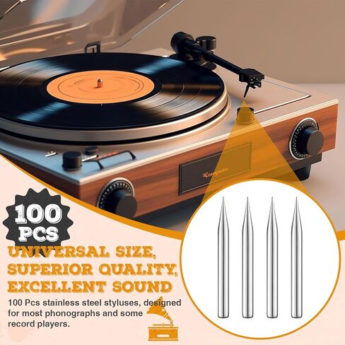 Kingdder 100 Pcs Steel Phonograph Needles Replacement Record Player Stylus Turntable Needles Universal Size Loud Tone Stylus for Antique Turntable Phonographs Record Player in Kuwait