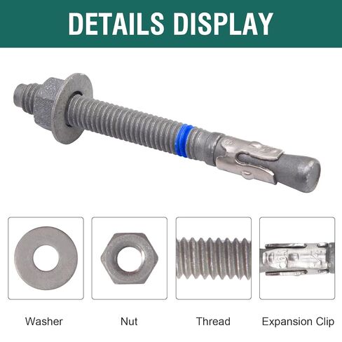 1/2" x 3-3/4" Concrete Anchors (50 Pack) Wedge Anchors Bolts, Hot Dip Galvanized in Kuwait