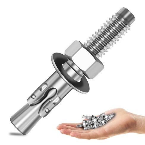 Mywish 1/4 x 1-3/4 Inch Wedge Anchors, 10Pcs 304 Stainless Steel Industrial 1/4 Heavy Duty Industrial Masonry Wdege Anchor Bolts for Brick Cement and Concrete, Bright Finish in Saudi Arabia