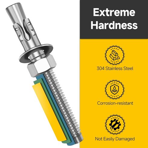Mywish 1/4 x 1-3/4 Inch Wedge Anchors, 10Pcs 304 Stainless Steel Industrial 1/4 Heavy Duty Industrial Masonry Wdege Anchor Bolts for Brick Cement and Concrete, Bright Finish in Saudi Arabia