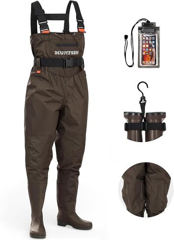 Fishing Waders for Men Women - 2-Ply Nylon/PVC Waterproof Hunting Chest Waders with Boot Hanger&Phone Case, Size10-12 in Kuwait