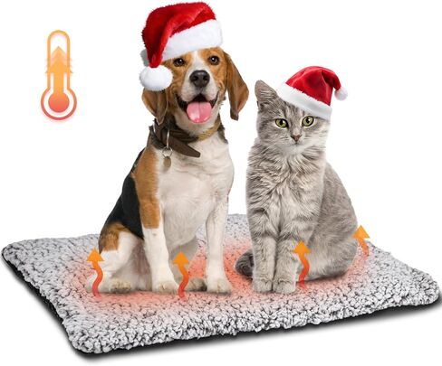 Nobleza Self Heating Cat Bed, Super Soft Thermal Dog Crate Bed Mat for Sleeping, Washable Anti-Slip Self Warming Pet Kennel Pad for Small Medium Cats Dogs Indoor Outdoor (White&Grey, M) in Kuwait