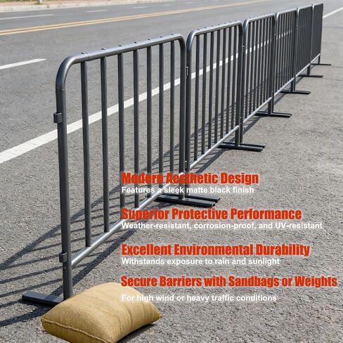 2-Pack 5 Feet Steel Crowd Control Barricades 60" W x 39" H Each, Bolt-Assembled, Flat Feet Portable Interlocking Barrier, Heavy Duty Steel Barricade Indoor/Outdoor (Grey) in Kuwait